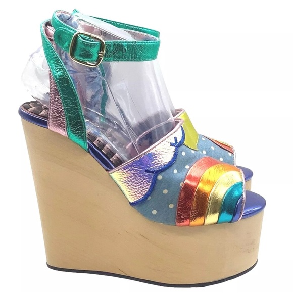 IREEGULAR CHOICE Rainbow Funshine Retro 70’s Wedges✨ - Picture 4 of 8